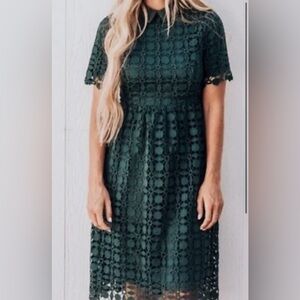 Jessakae Women's Size S Emerald Green Embroidered Lace Midi Dress